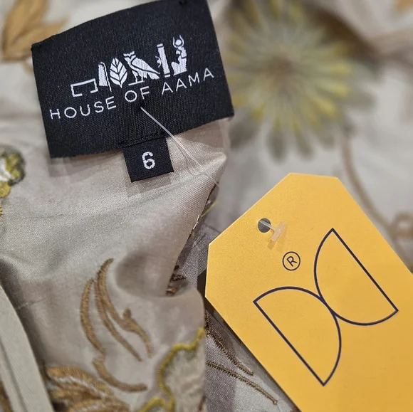 HOUSE OF AAMA Elegant Floral Beige Silk Dress With Floral Embroidery Size 6 - Picture 8 of 11